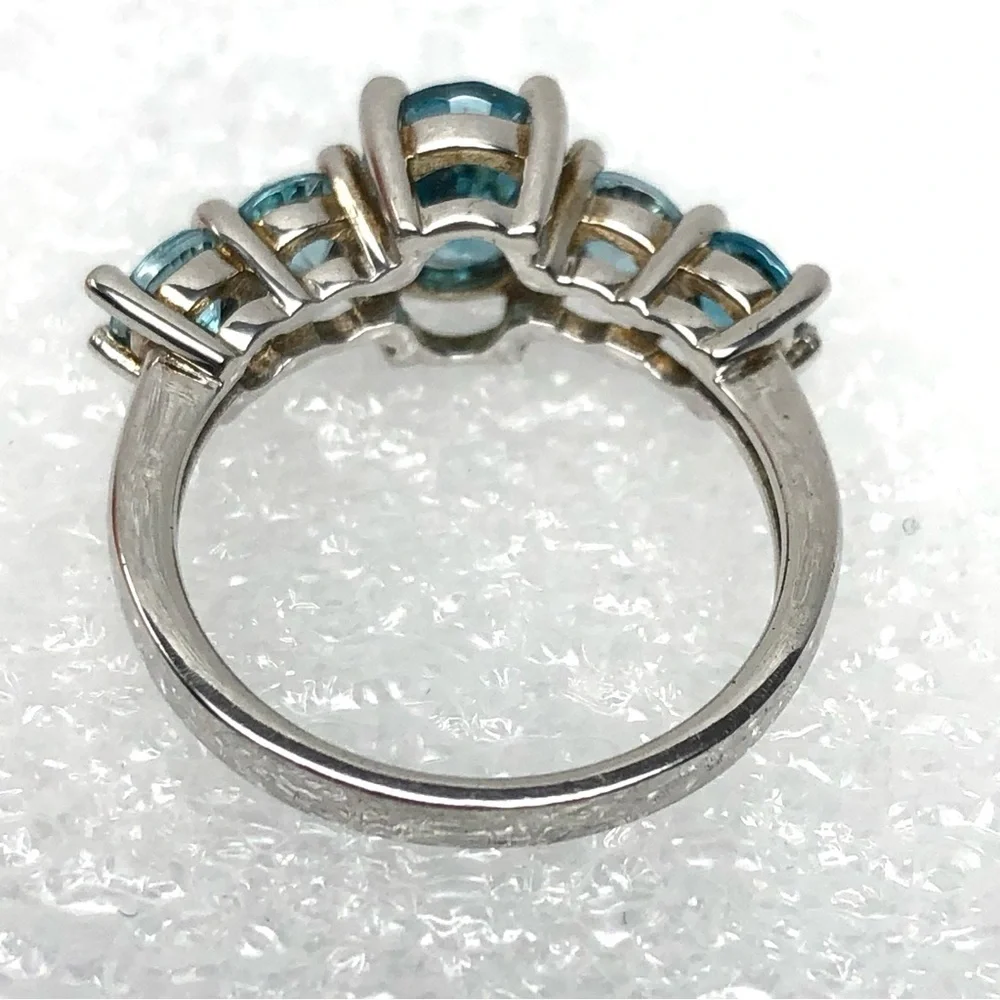 Blue Topaz Ring Size 6 Five Stone Rhodium Over Sterling Silver